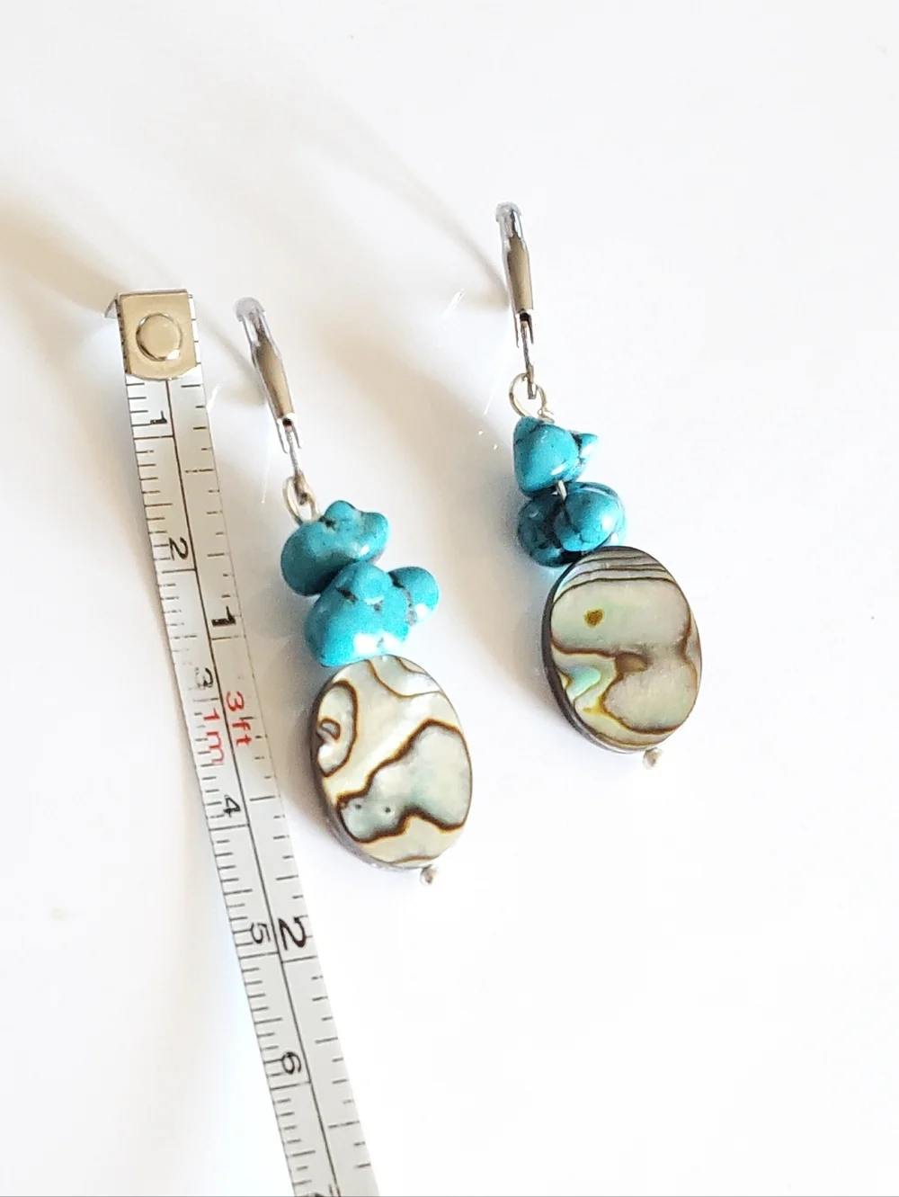 Turquoise and Abalone Drop Earrings - Picture 6 of 7